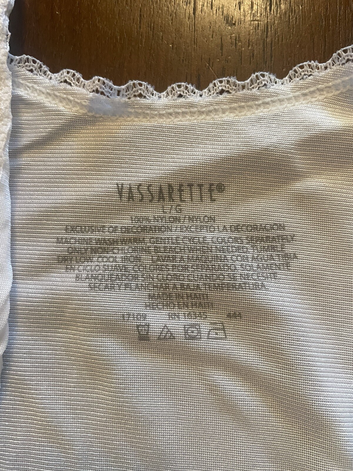Vintage Vasserette V-Neck Cami Top Lace Trim Size Large White 100% Nylon Stretch