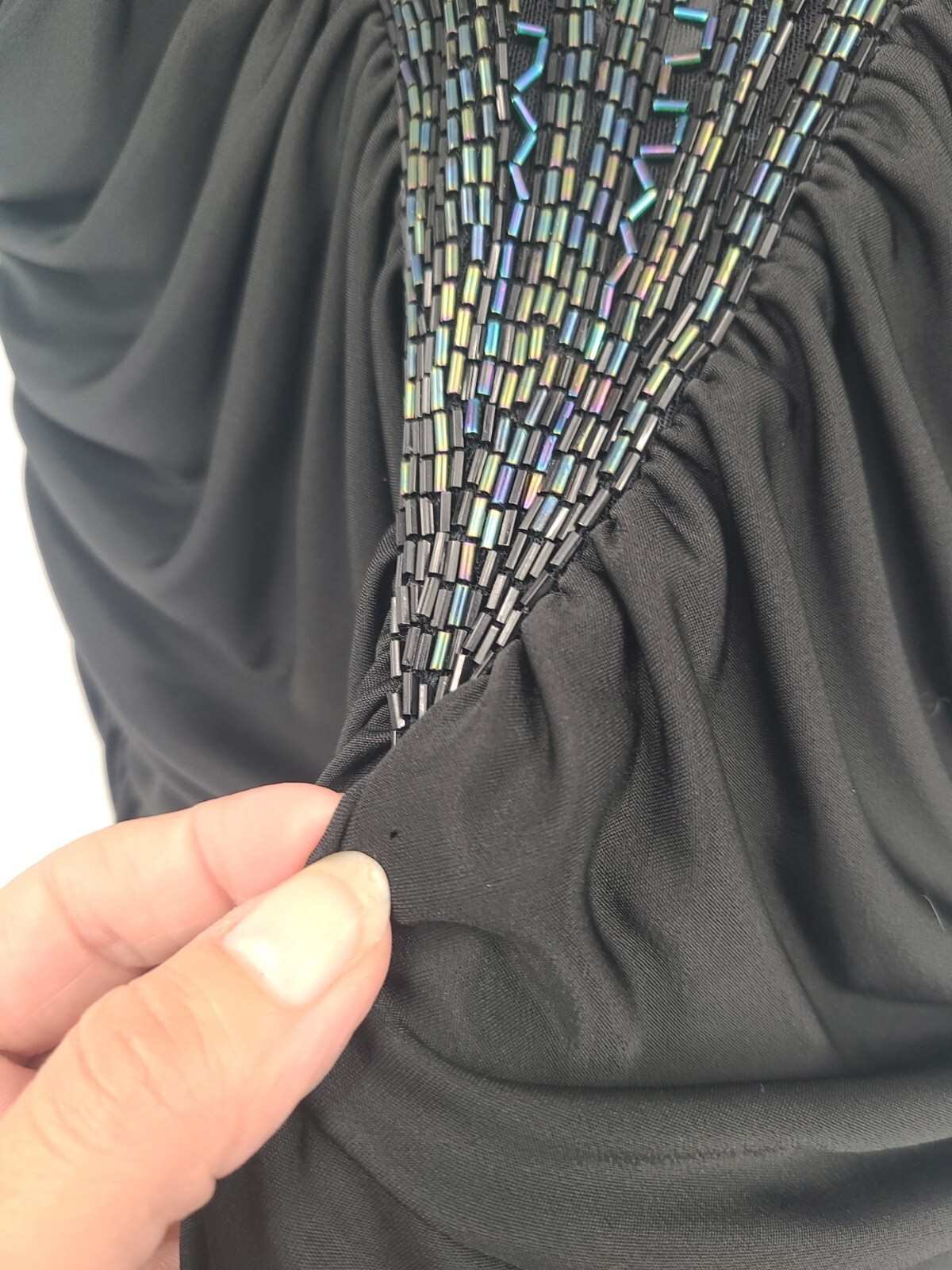 Vintage Eletra Casadei Black Curtain Draped Evening Gown Beaded, Sheer Bodice 10