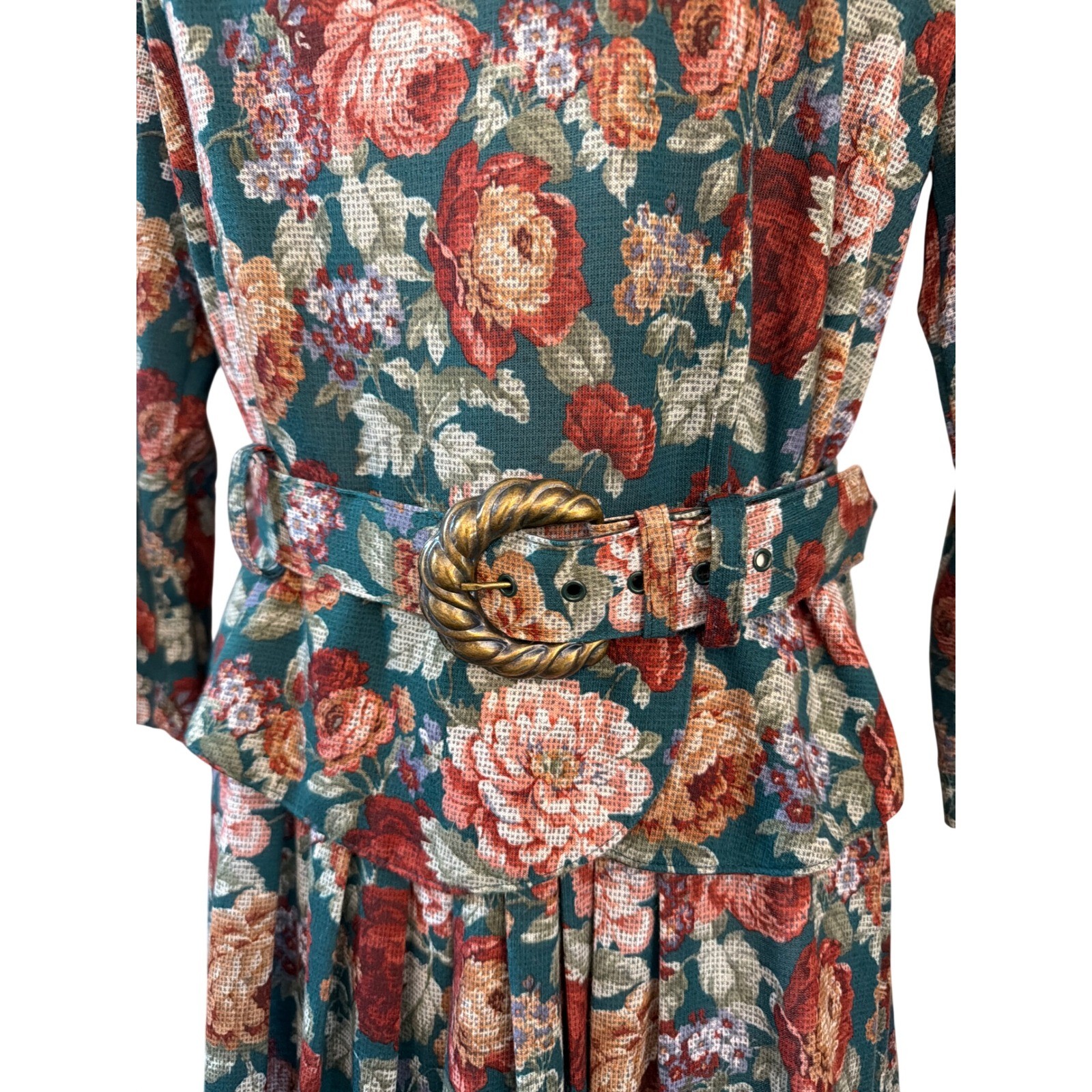 Vintage Stuart Alan Floral Midi Dress Cottagecore Dark Floral Romantic 80s