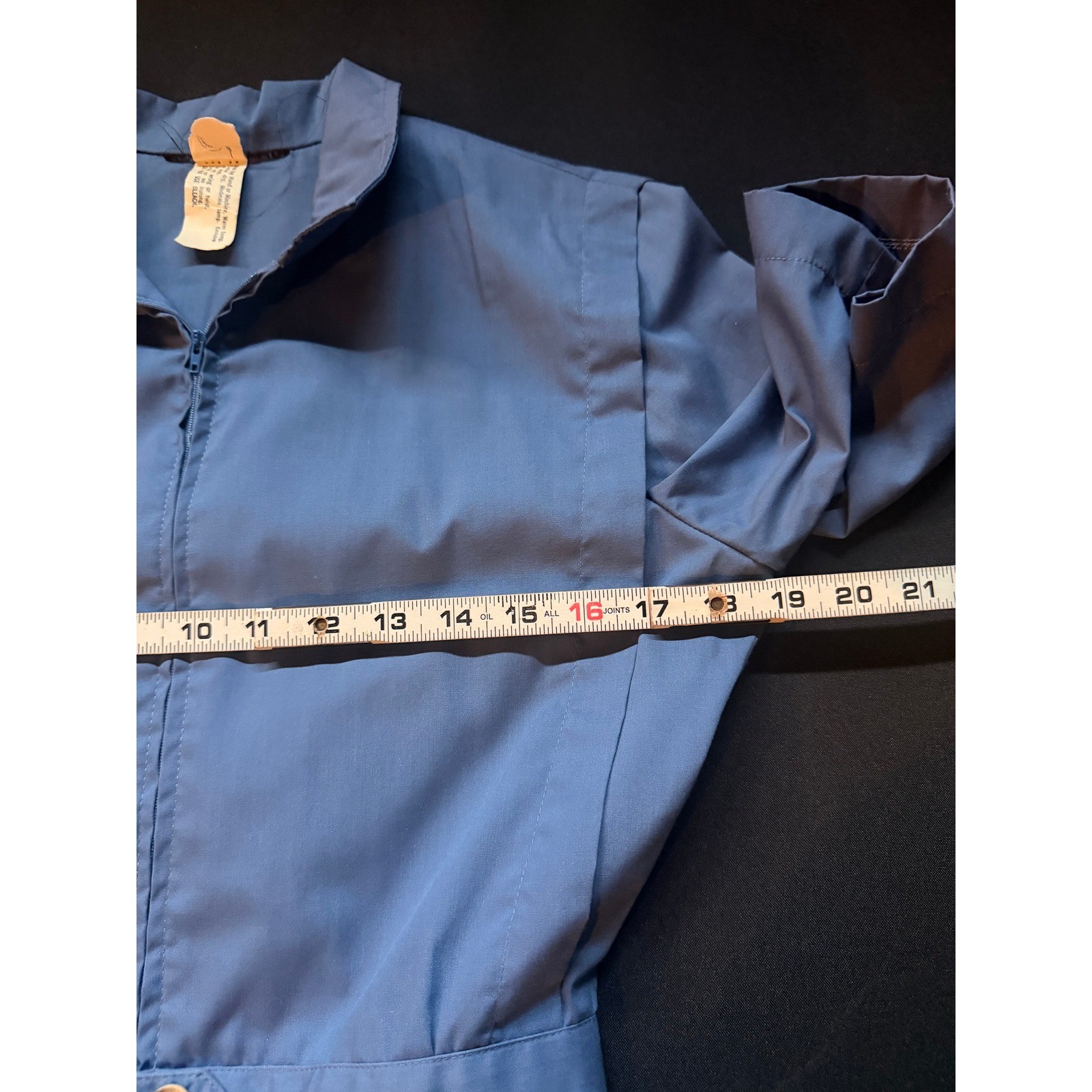 Vintage Blue Zip Front Midi Dress Short Sleeve Utility Workwear Pockets Retro