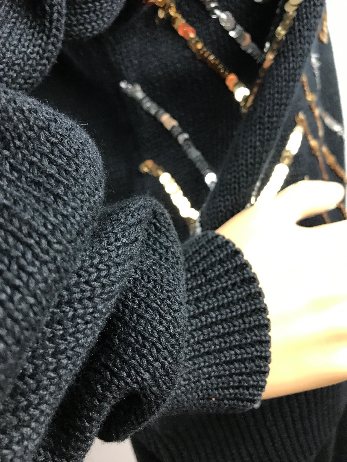 Vtg 80s I.B DIFFUSION WOMEN’S BLACK RHOMBUS SWEATER BEADED SEQUIN 52% Ramie Sz M