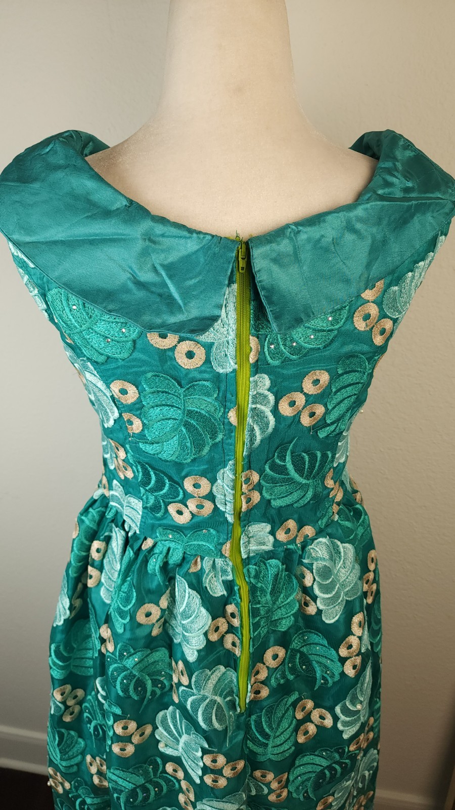 Vintage 1960s Tiki Lounge Cocktail Dress Handmade Hawaiian Resortwear Teal