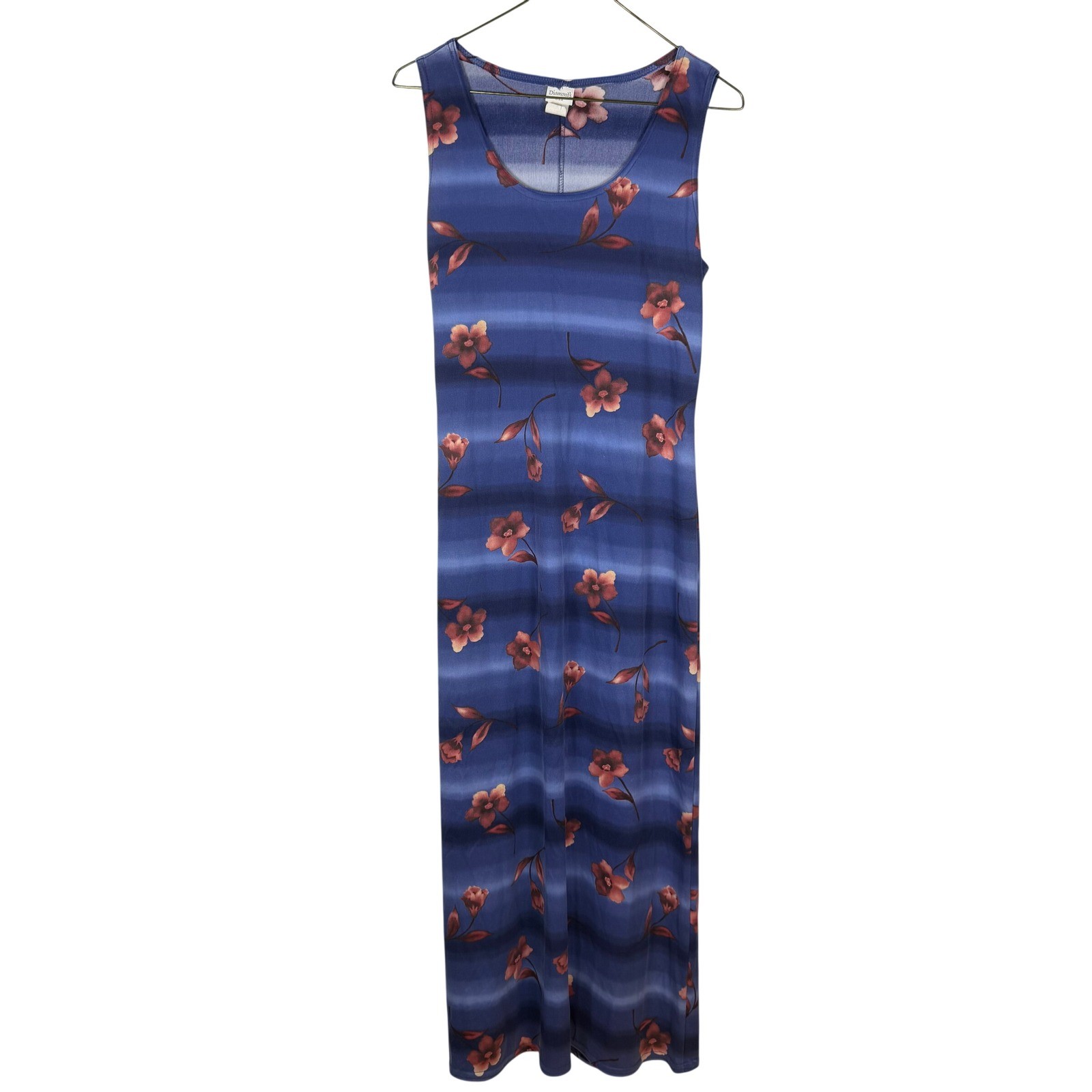 Vintage 90s Y2K Boho Diamond’s U.S.A Floral Women Maxi Column Dress Blue