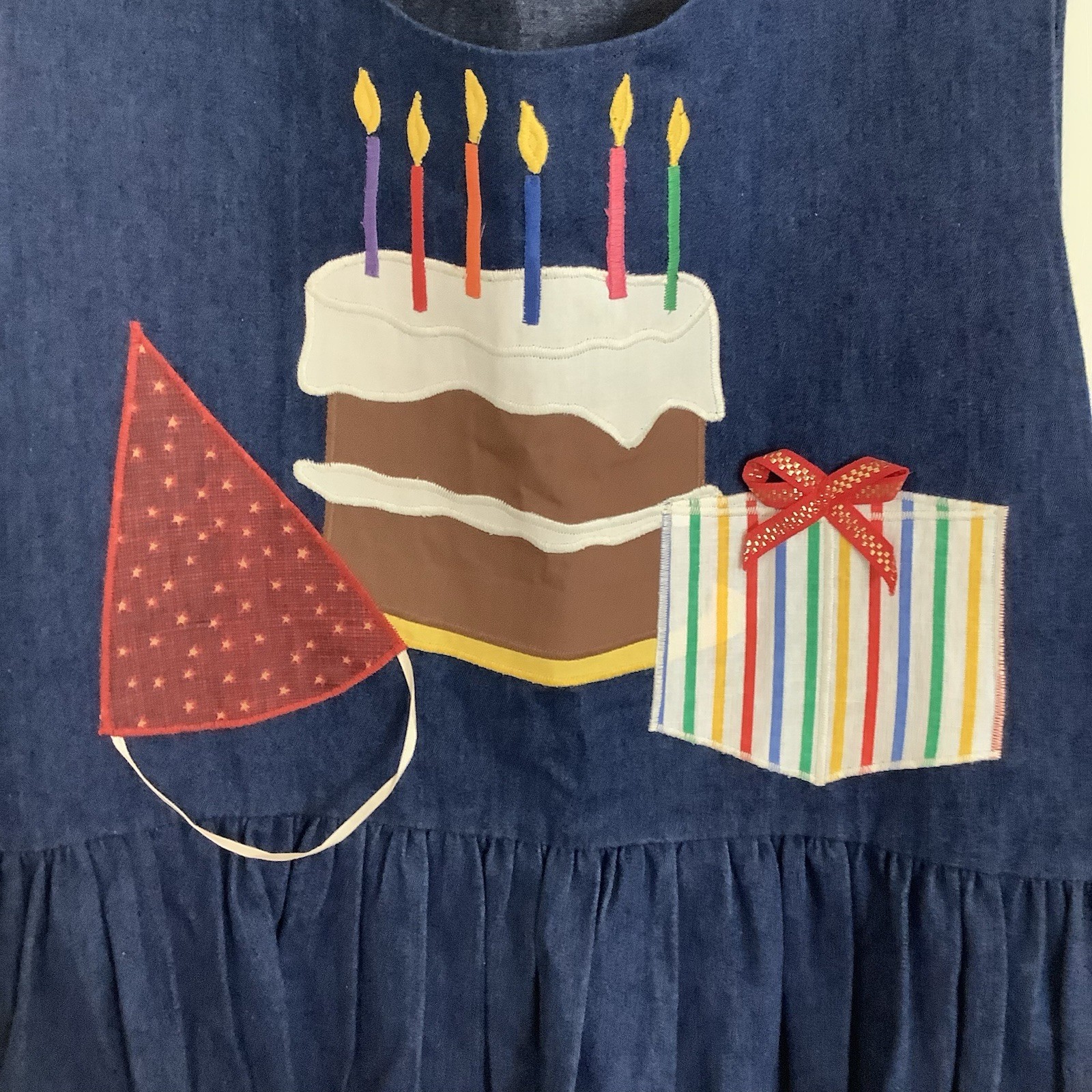 Vintage Blue Denim Happy Birthday Jumper Dress For Teachers Size M