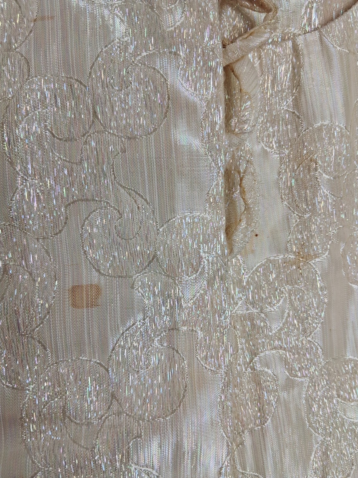 Vintage Mid Century Jaquard Skirt Jacket Set SMALL Iridescent Cream 3pc Flawed