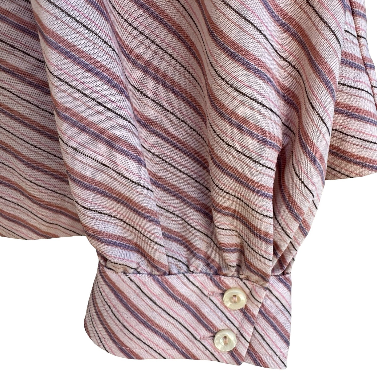 Dorce Vintage 70s Pink Striped Mandarin Collar Blouse 16 Mod Retro Secretary