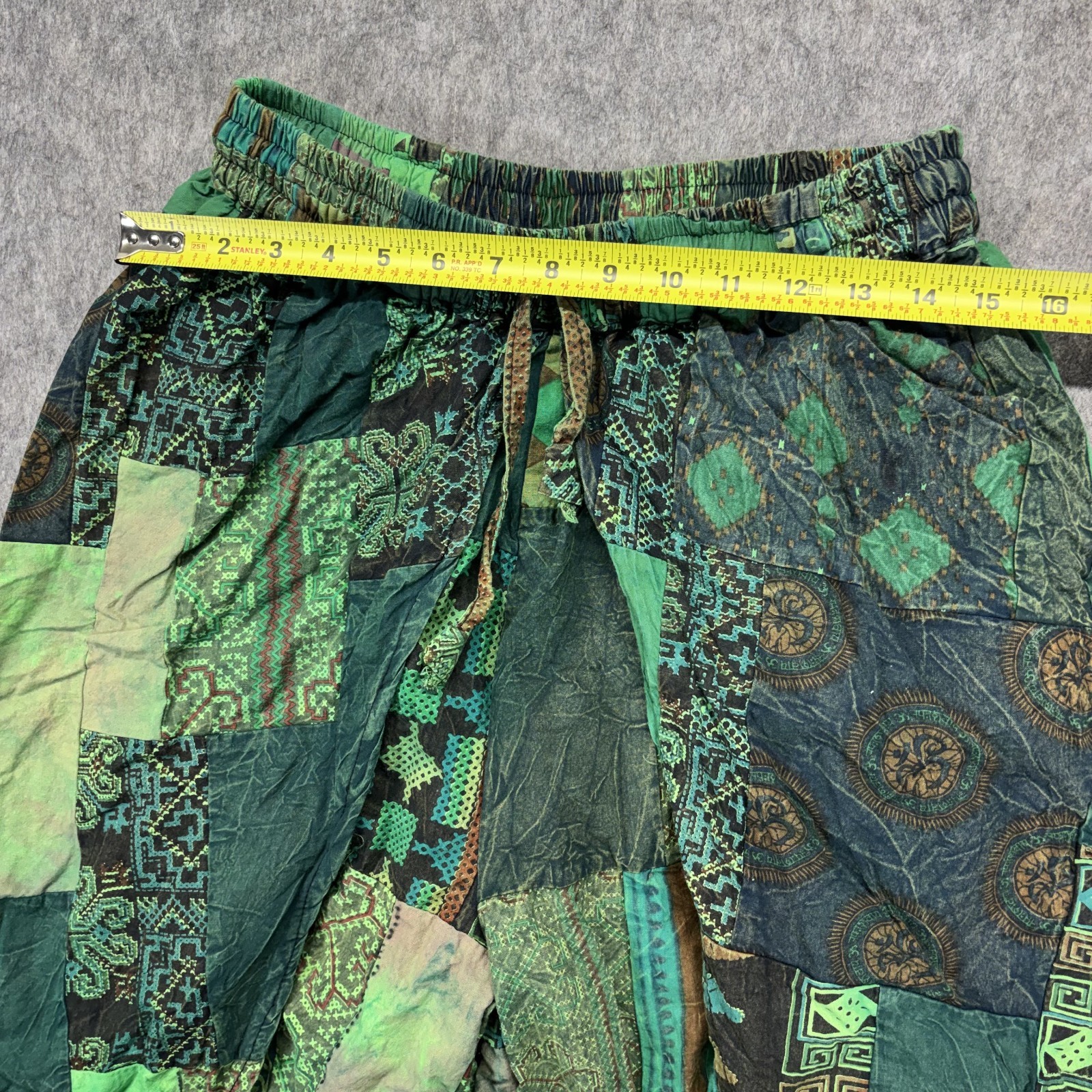 Vintage Kirat Pants Hareem One Size Patchwork Green 100% Cotton Patchwork Boho