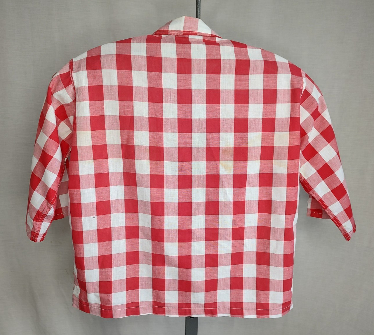 Vtg 50s/60s Shirt Womens Sz Sm Red White Check Loop Collar Distressed Rockabilly