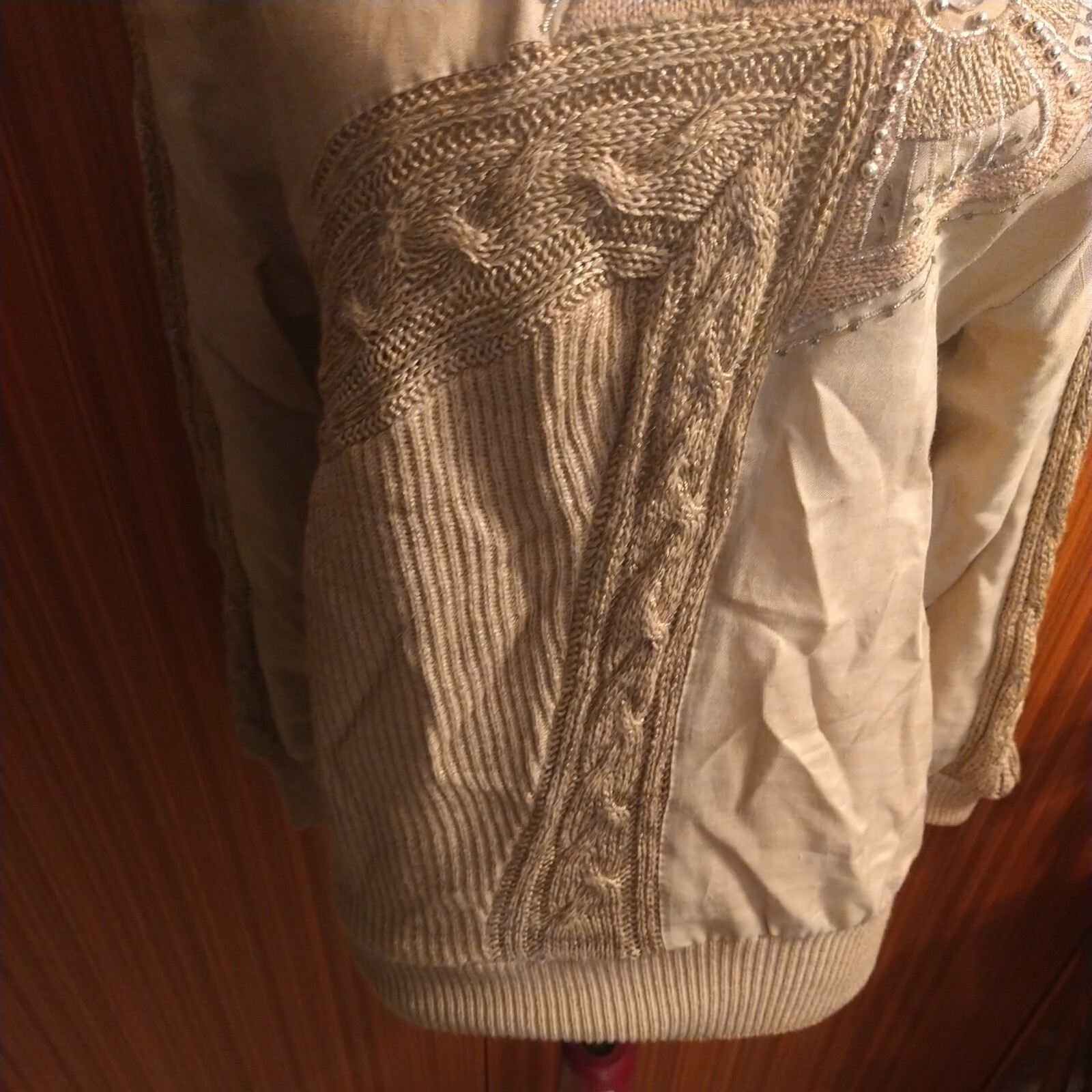 VTG 80s Suzelle Tan Sz M Sequin Beaded Embroidered Sweater