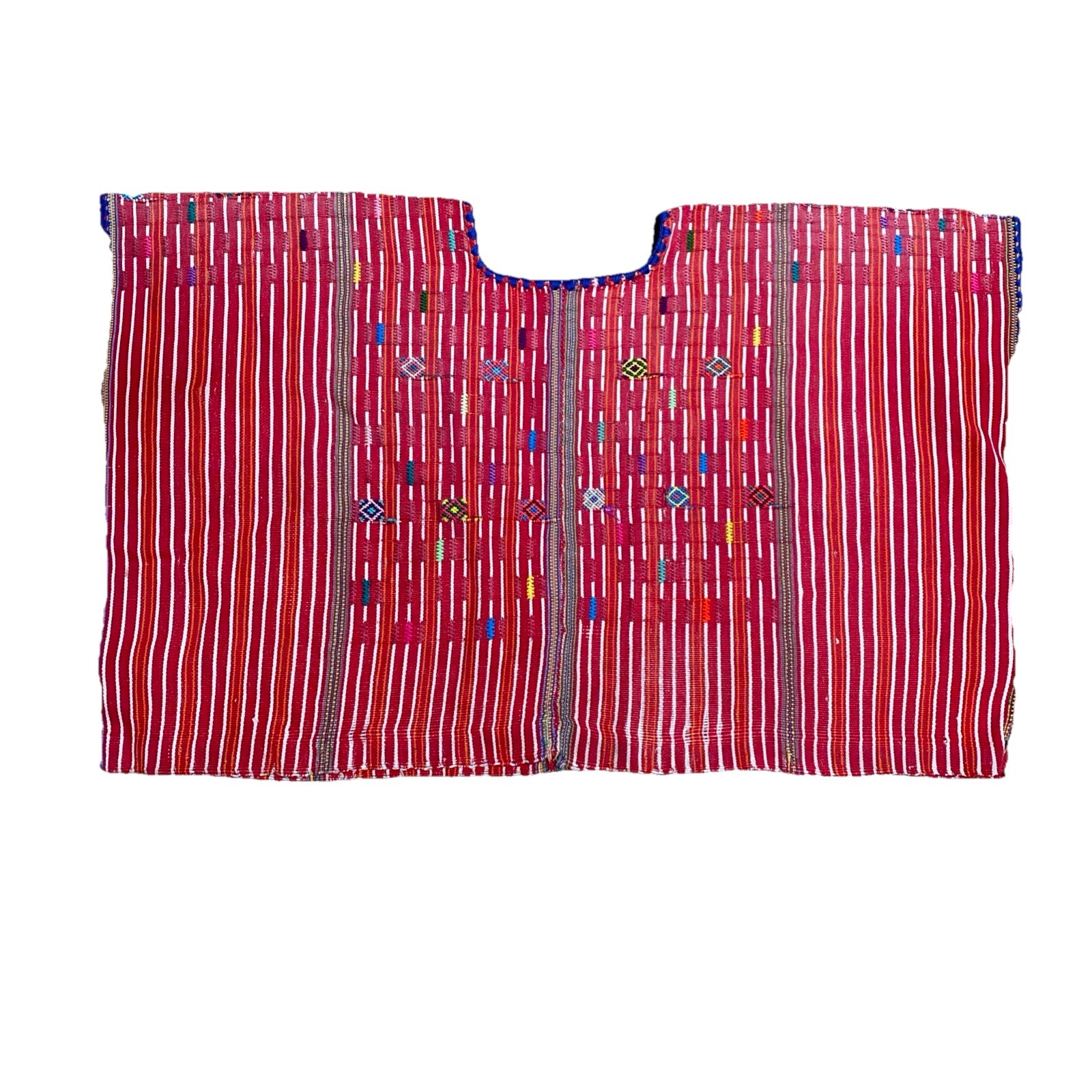 Vintage Guatemalan Huipil Red Stripes & geometric Shapes hand woven OS Peasant
