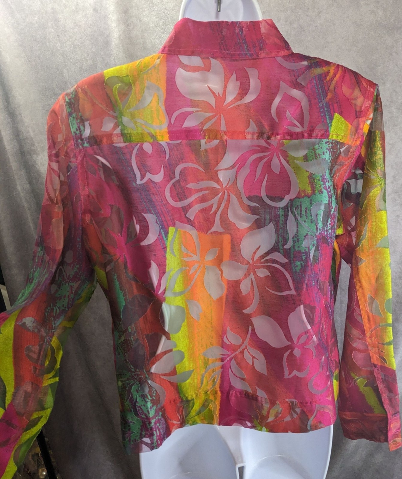 Vintage Sheer Multicolor Floral Button-Up Shirt By Erin London Size S