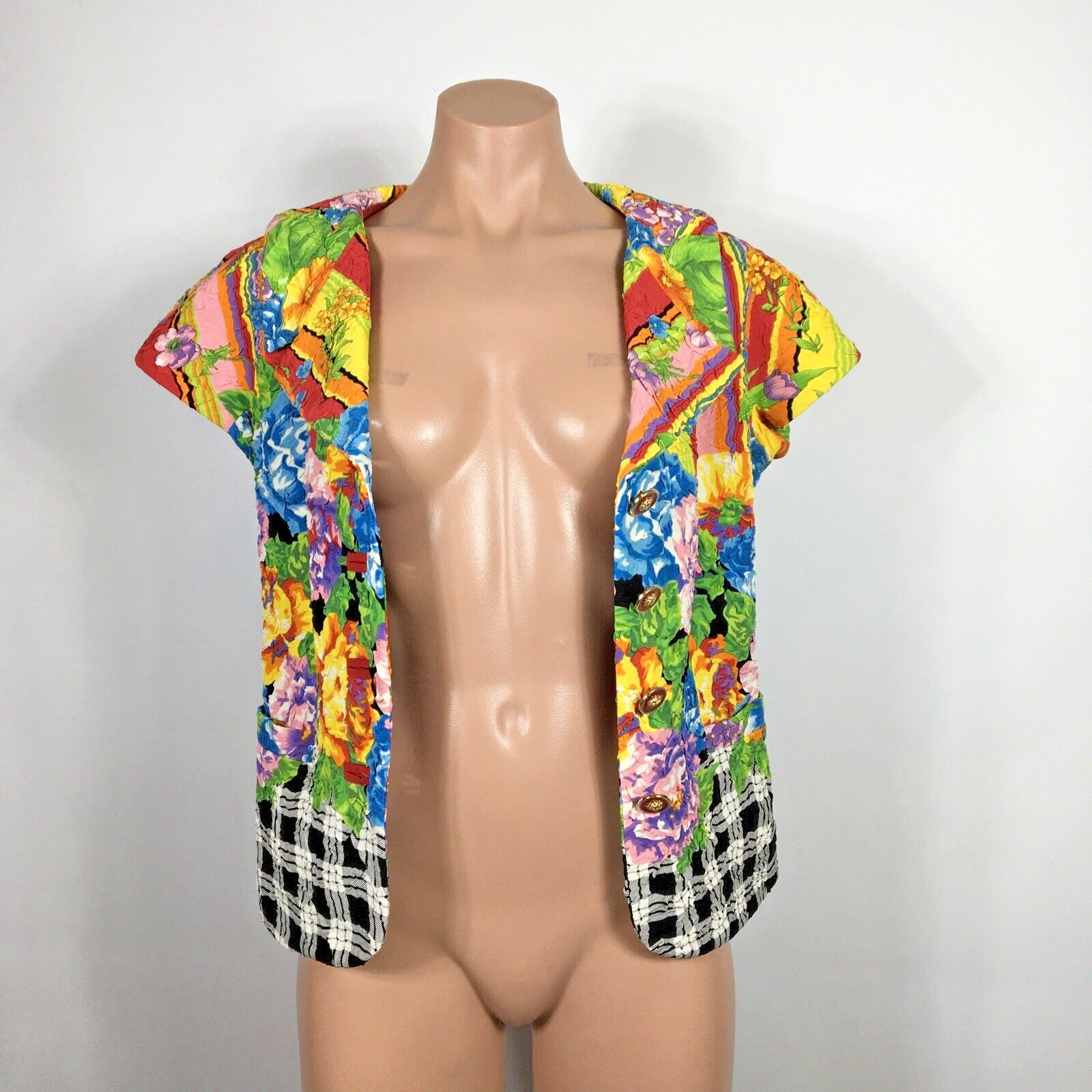 Vintage 1990s Versus Versace Floral Short Sleeve Blazer Jacket Top Size S/M