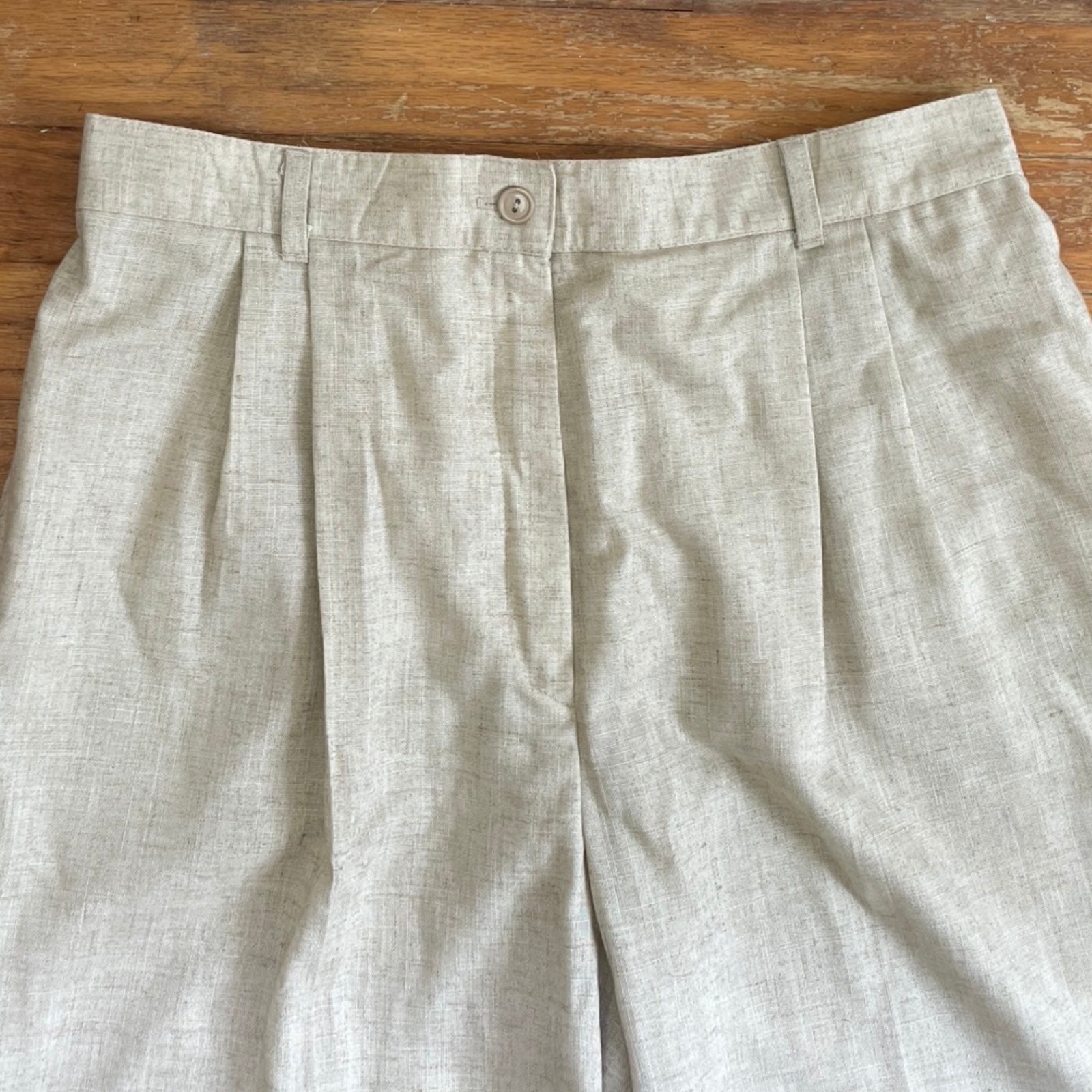 Vintage Woven High Waist Pants Size XL 32-33″ Waist 1990s Beige/Oatmeal Pleated