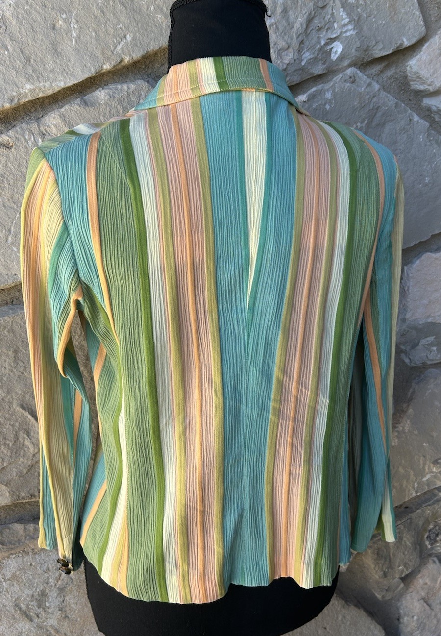 Vintage Silk Jacket by Takashimaya XXS XS Pink Green Multi Crinkle Fabric EC