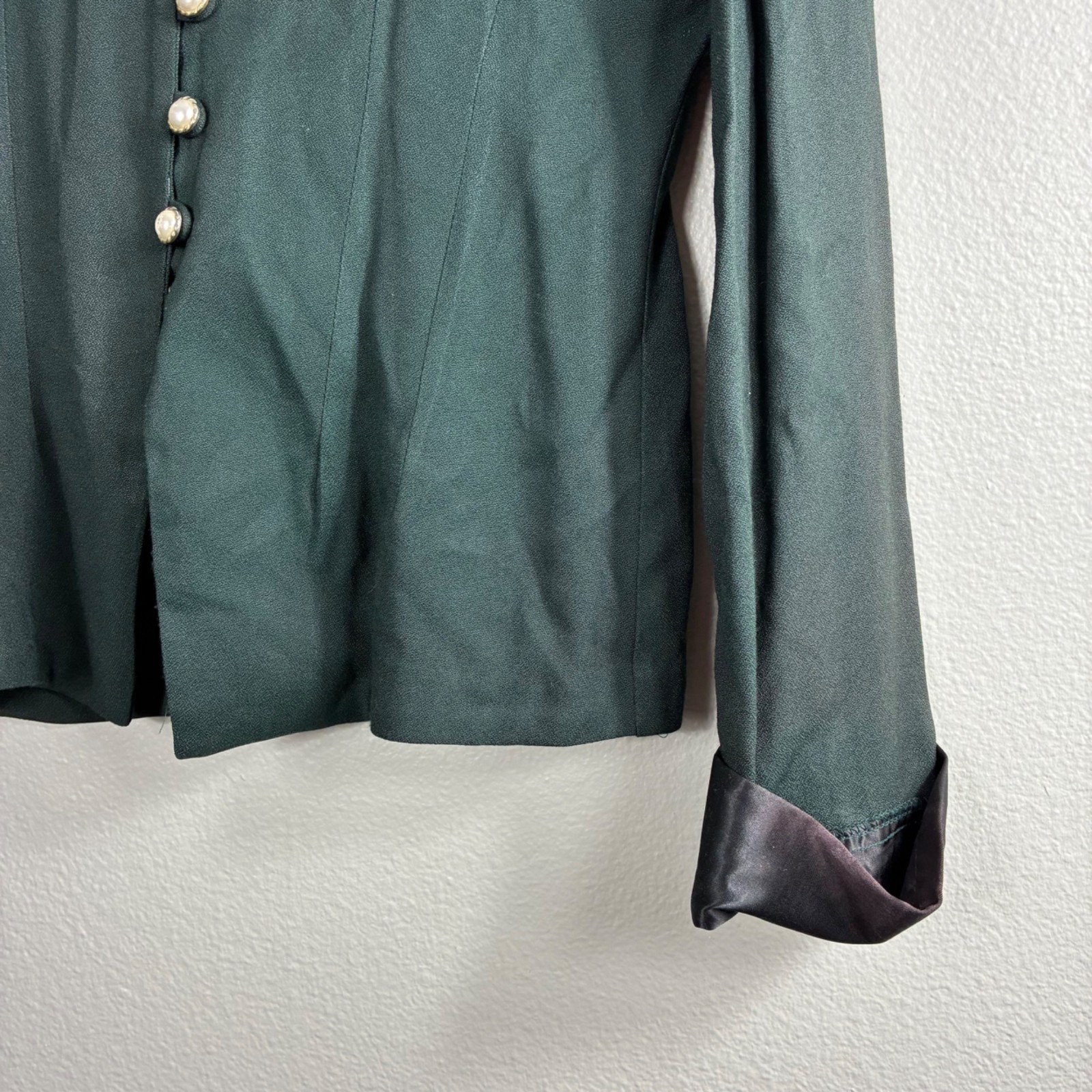 VTG 90s Dawn Joy Fashions Green Satin Trim Pearl Button Corset Back Top 4