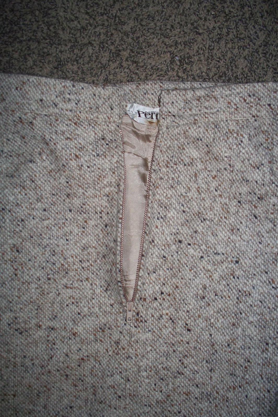 Rare VTG ” Bernard Perris ” Paris Neutral Tweed & Leather 80’s Pencil Skirt XS-S