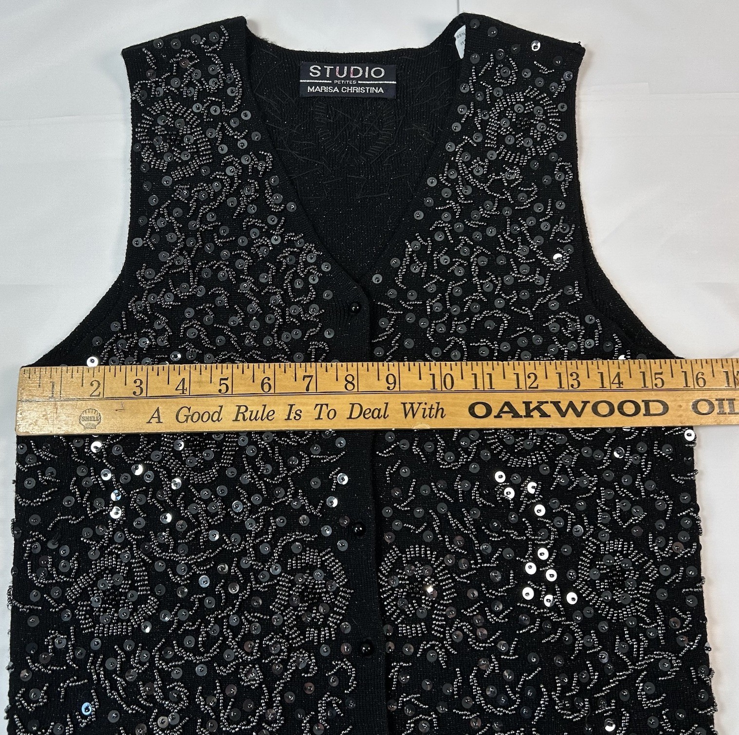 Art To Wear Vintage Knit Beaded Sequin Embellished Black Vest Women’s Size PS