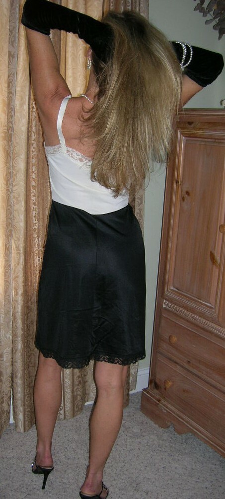 S Black White Tuxedo Full Slip Van Raalte & Polka Dot Chiffon Scarf & Headband