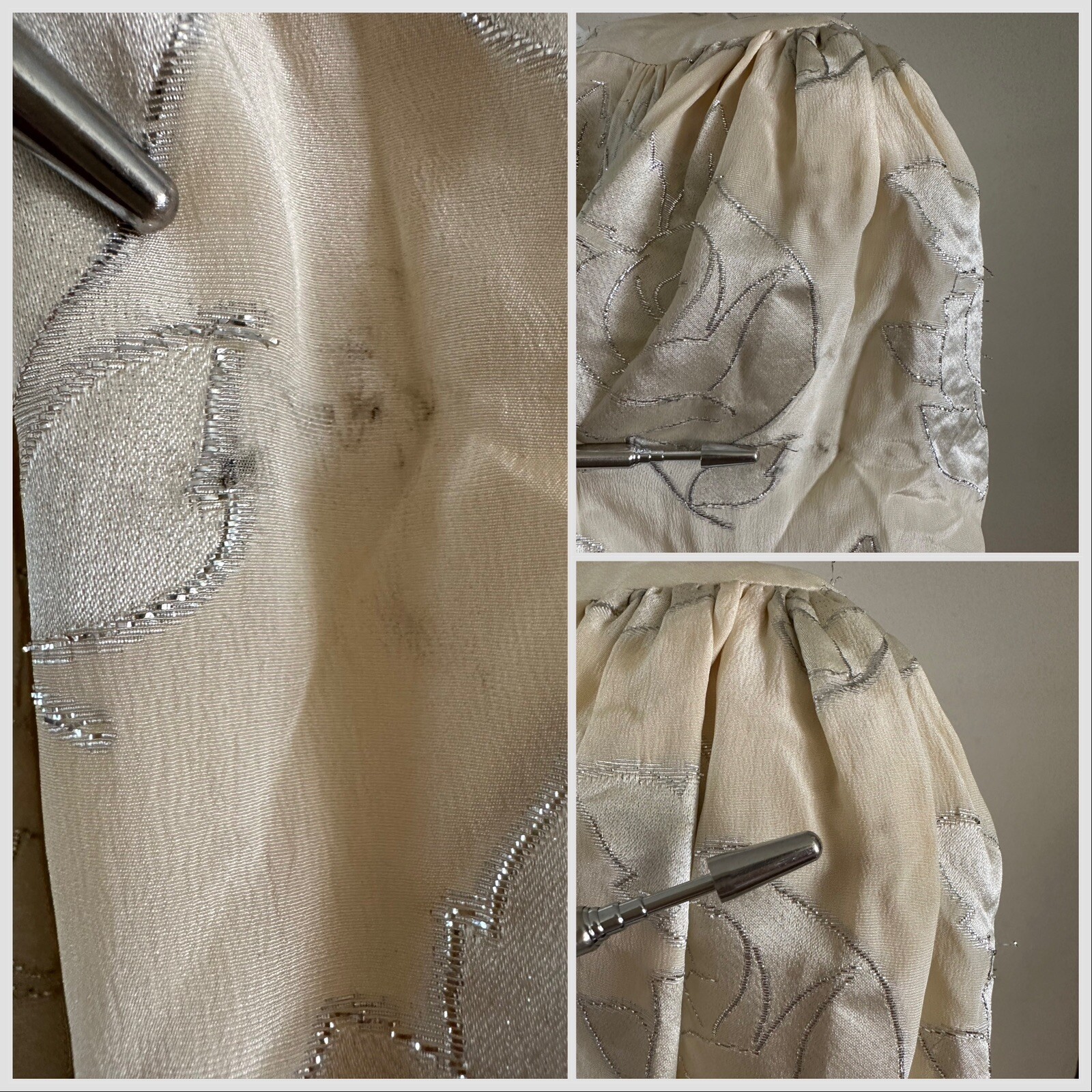 1980s Hanae Mori Silk Dress Metallic Rose Damask Bow Frost Bros VTG
