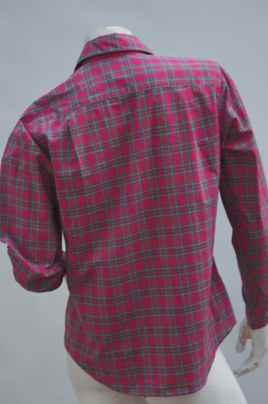 Vintage 70s-80s Women’s Lands End Red Plaid Check Blouse Button Down Shirt Size