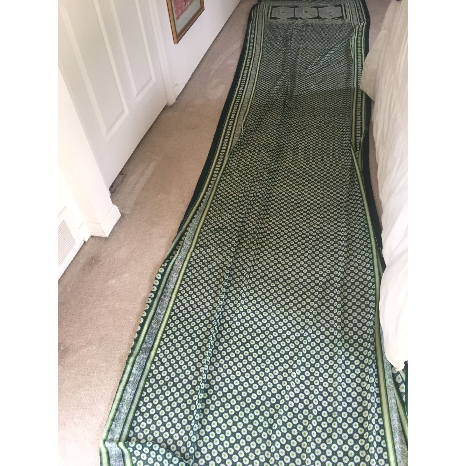 Lady Hamilton Fabric Sari N-6666 Silk Woolly Georgette Crepe W/PALOO Green 60’s