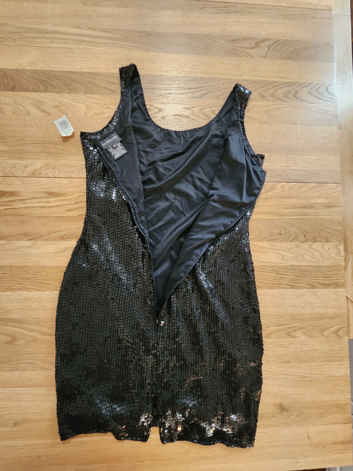 Vtg Y2K 90s Mini Dress 12 Black Silk Sequined Beaded Bodycon NY Club Dance NWT
