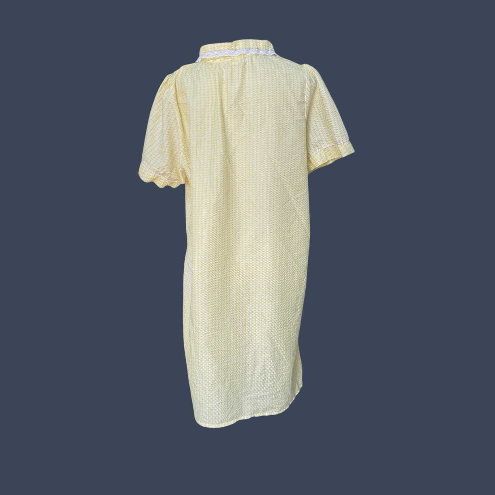 Vintage 90s XL Butter Yellow Gingham House Dress Floral Embroidered Cottagecore