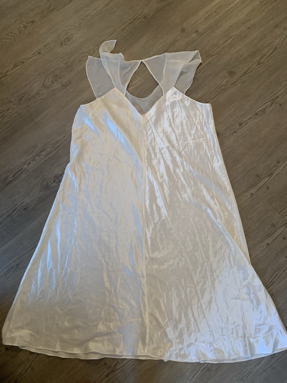 Vtg GLOSSY White Satin Woman’s Plus Size Long Nightgown Lingerie Beaded 52” Bust