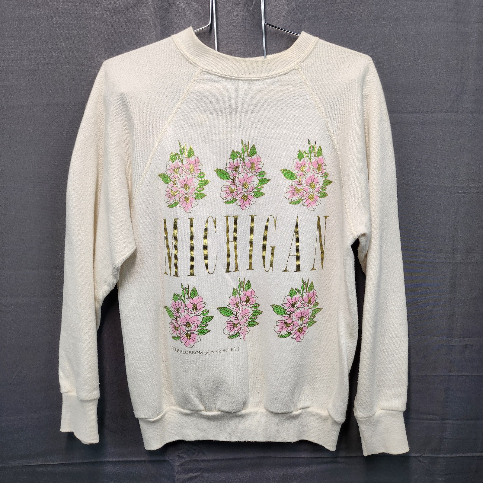 VTG Michigan Apple Blossom Flower Floral State Travel Tultex Crewneck Sweatshirt