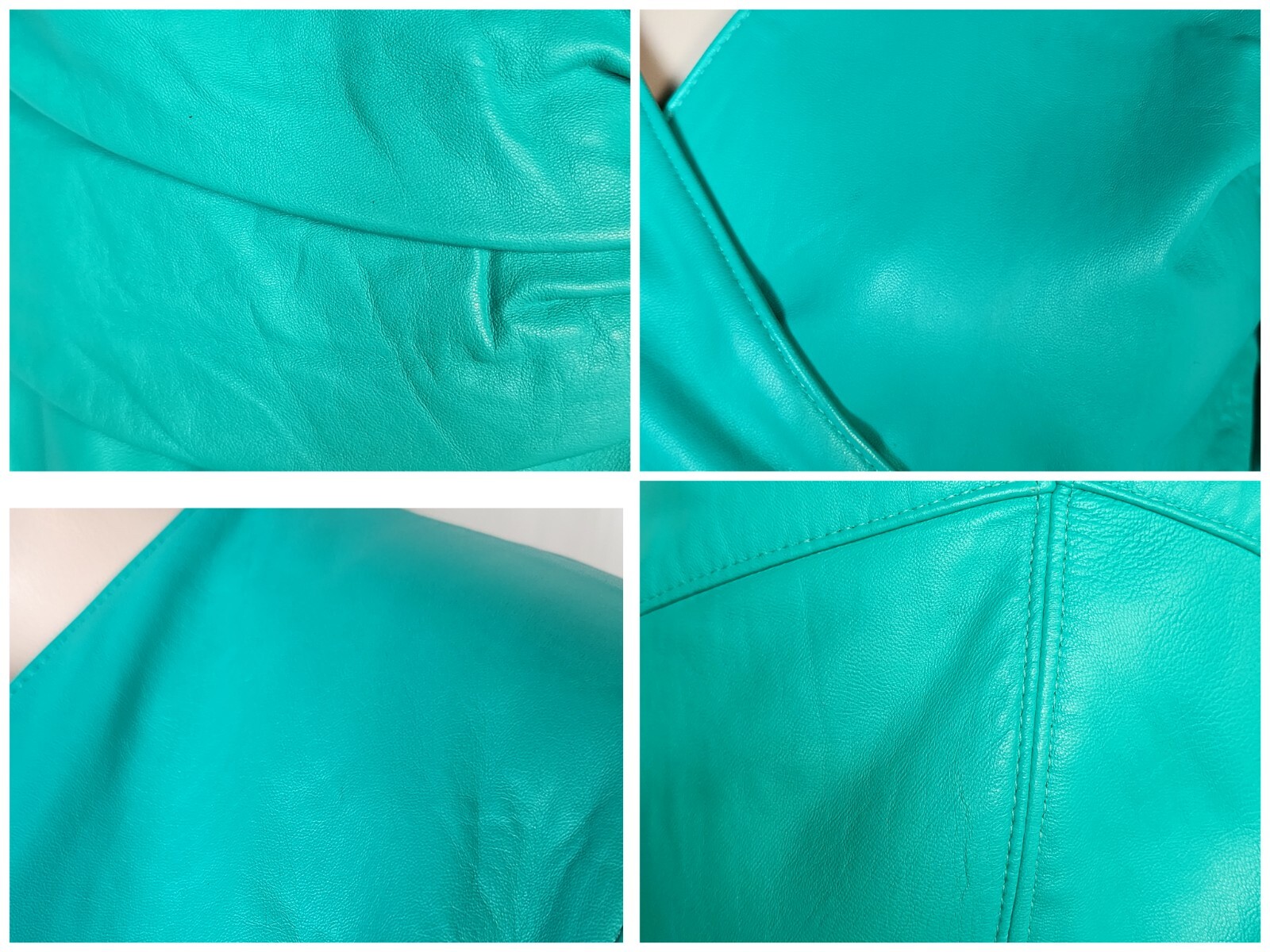 Vtg 80s Rumors n Gossip 2pc Leather Blazer & Skirt Suit Set aquamarine S/M