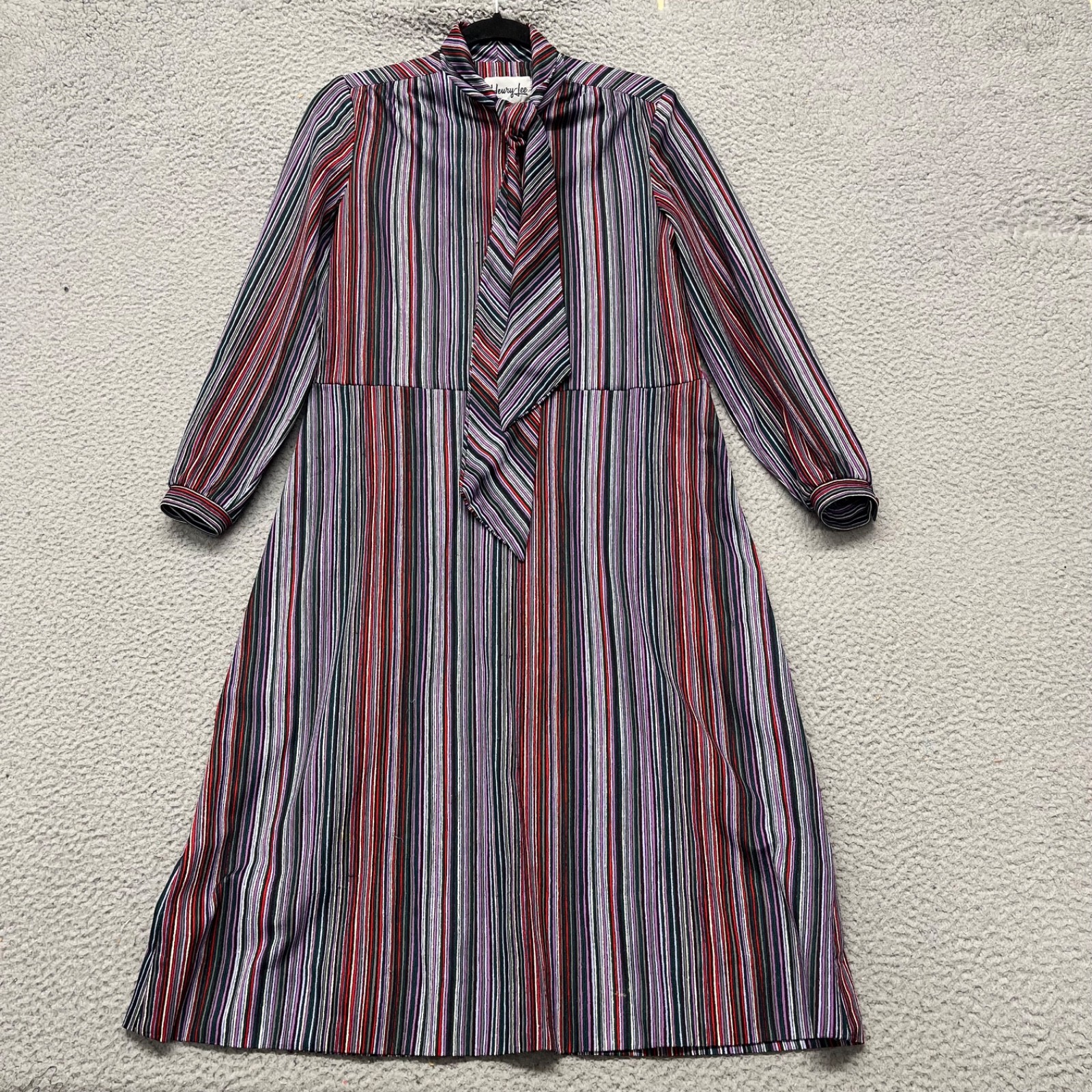 Heury Lee Vintage Dress Womens 12 Purple Striped Secretary Geek 60’s 70’s