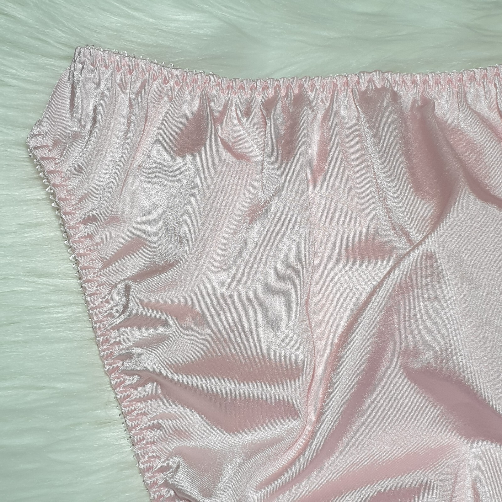 Vintage Nylon Satin Panty Silky Pink Bikini Sissy Lace Brief Sz Small Hip 32-36″