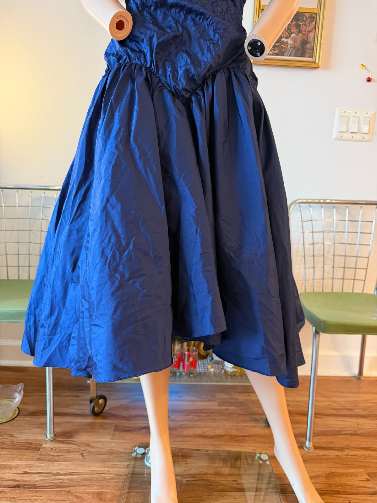 Vtg 80s Sapphire Blue Off Shoulder Prom Dress Crinoline Rhinestone Bow M L