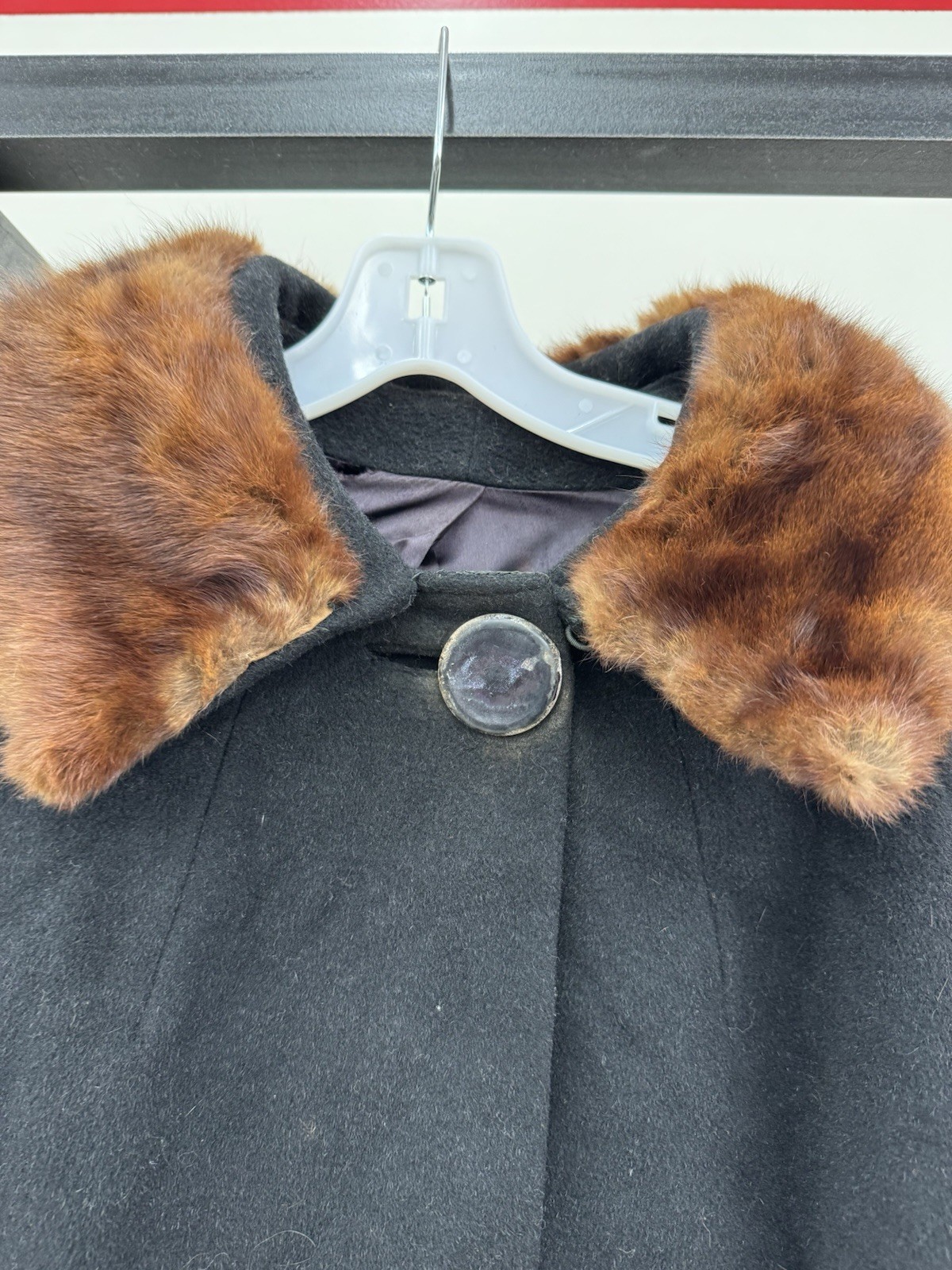 Vintage 1960s Wool Coat with fur collar And Trim Union Made, A-Line Size Large