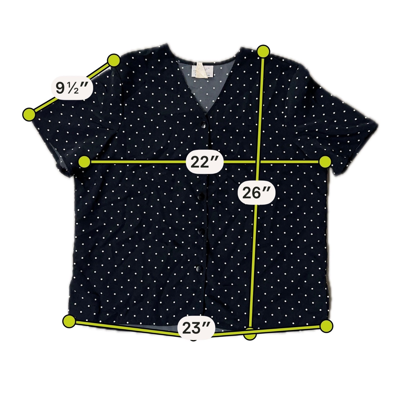 Vintage Black Polka Dot Shirt Button Down Short Sleeve Blouse XL 90s Kathie Lee