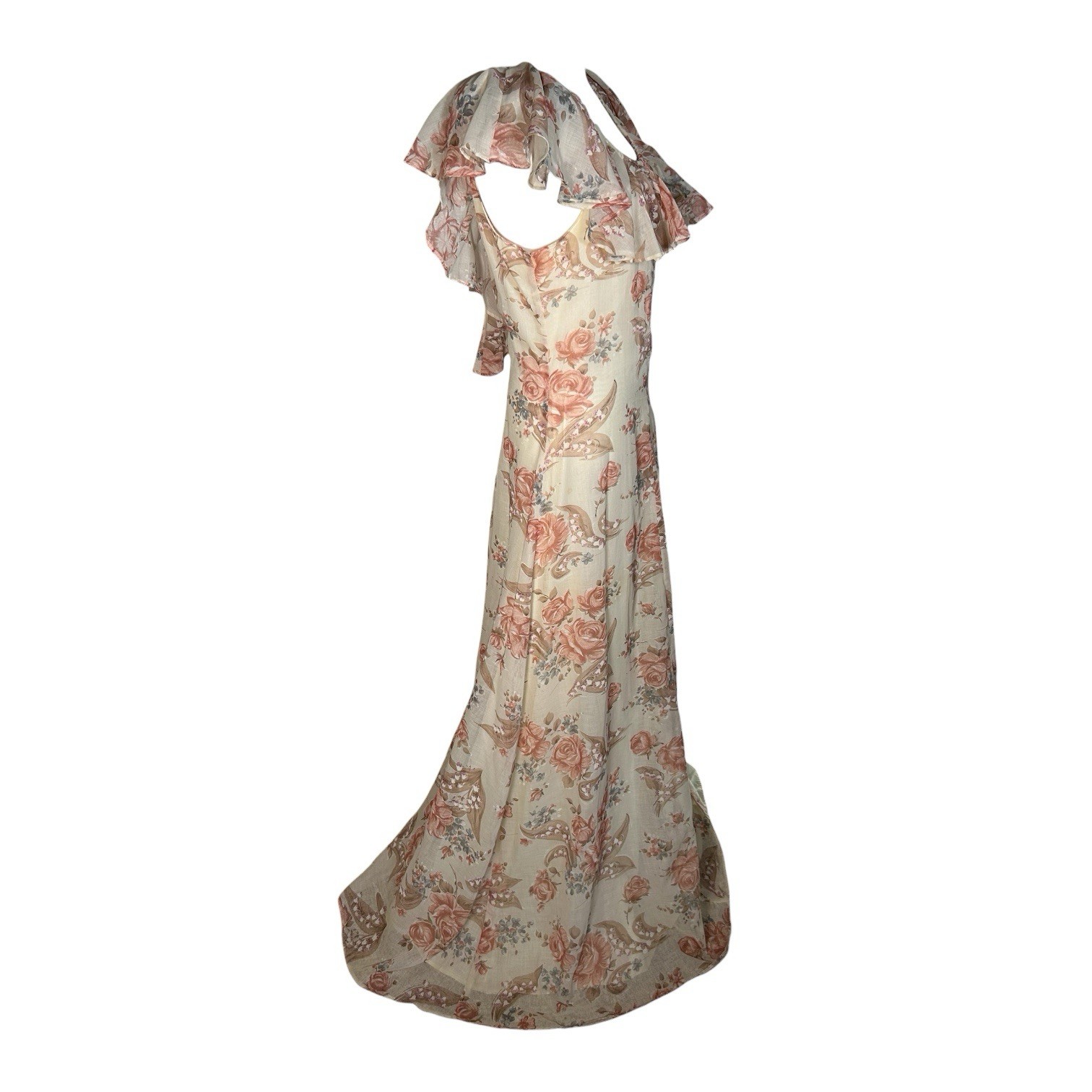 VTG 70s Zum Zum Floral Ruffle Peasant Prairie Ruffle Maxi Dress Cottagecore S/M