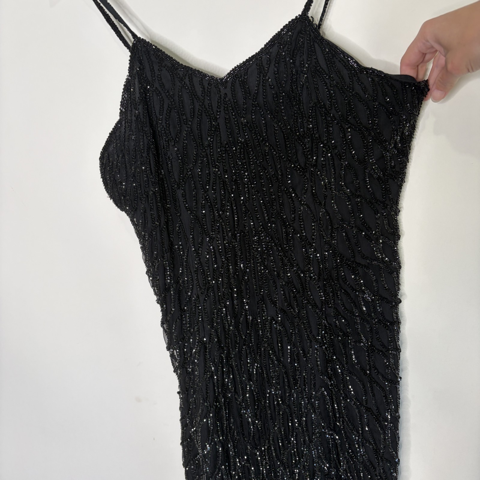 Vintage Mark & John By Gopal Sequin Mini Cocktail Dress Silk Black Glam XL / L