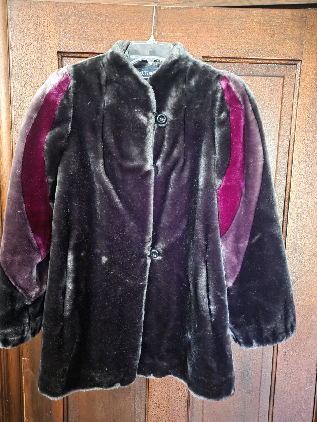 Vintage 80s Outerlayers Coat Faux Fur S 7/8 Dark Gray Mauve Burgundy Mob Wife