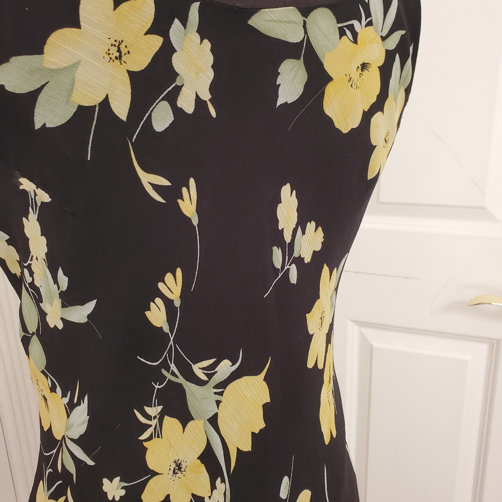 Vintage 90s Cottagecore Floral Bias Cut Maxi Dress Black Yellow Sz 10 Studio I