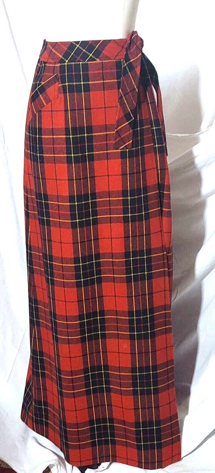 Vintage Ah Austin Hill Red Plaid Maxi Skirt Side Tie Size 10
