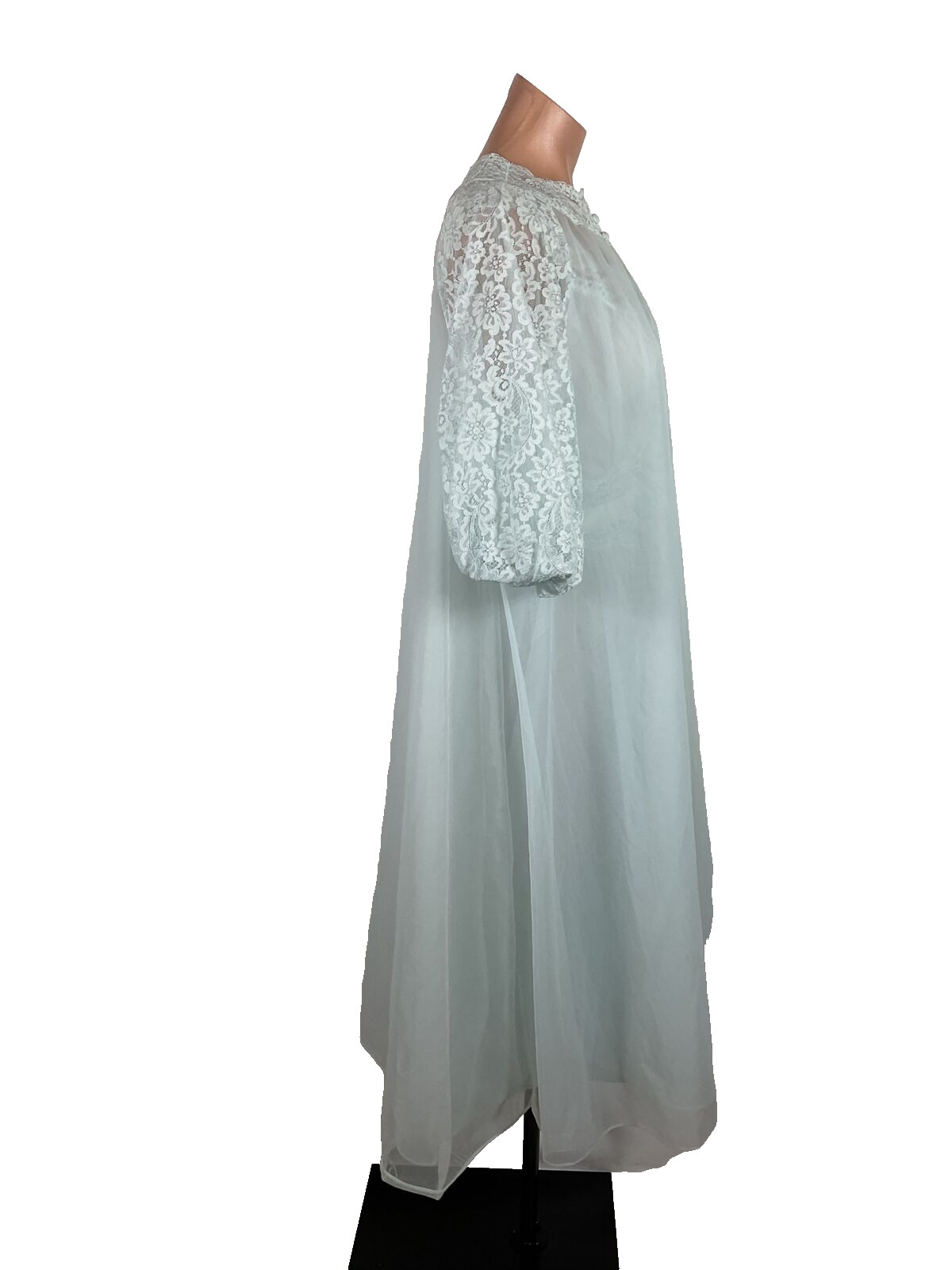 VTG PERMA PLEAT CHIFFON LACE 200″ SWEEP Peignoir ROBE Gown Cape 3pc Set RARE!!!