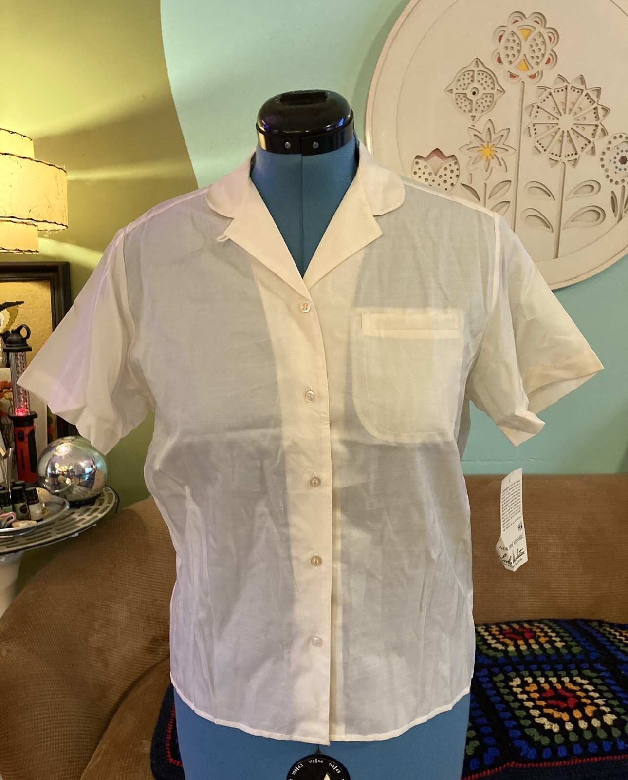 Vintage Lady Manhattan Silk Miracle SS Shirt Blouse Button Up Sz 10 NOS