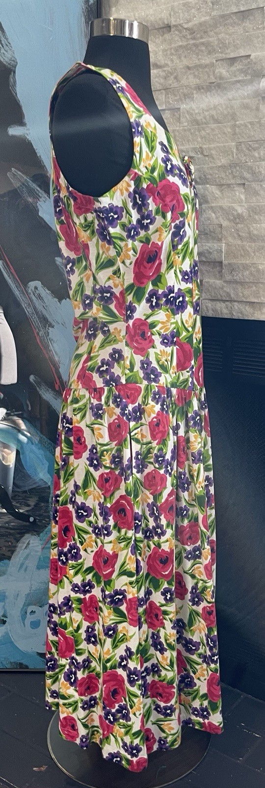 Vintage 80s Floral Cotton Dress With Pockets Size S/M Cottagecore