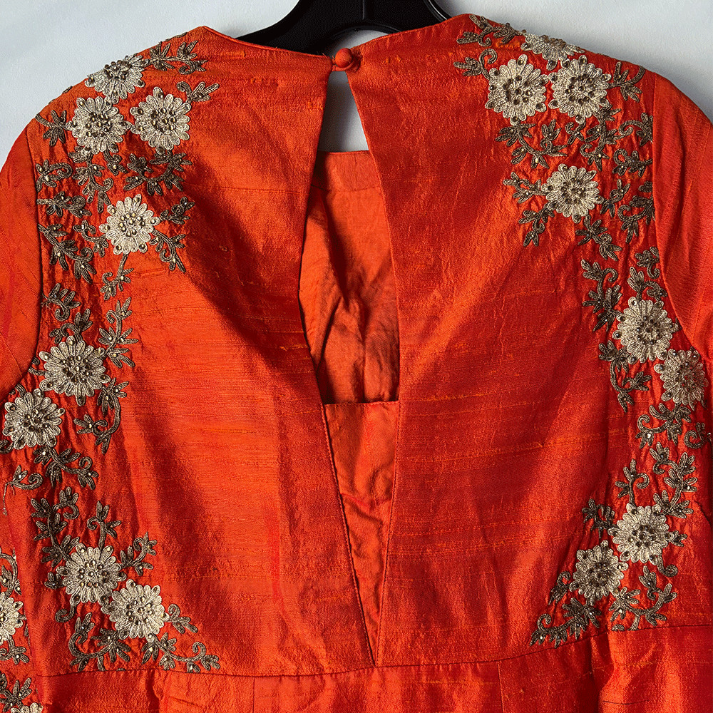 Vintage 1990s Raw Silk Applique Tunic Midi Dress Wear Over Cigarette Pants Sz M