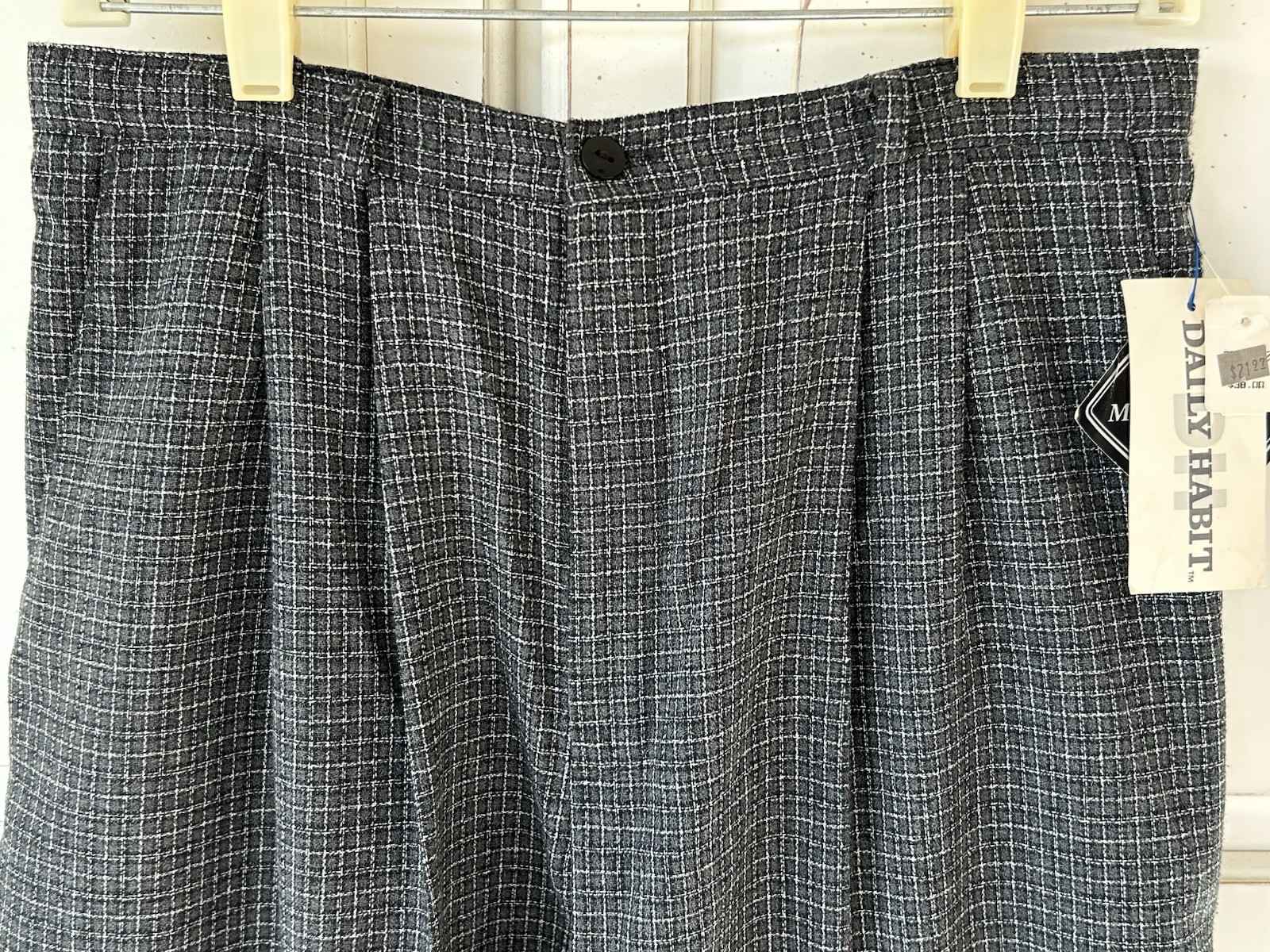 NOS VTG Grey Plaid Check High Waist Baggy Pleats Annie Hall Keaton Pants 28×28.5