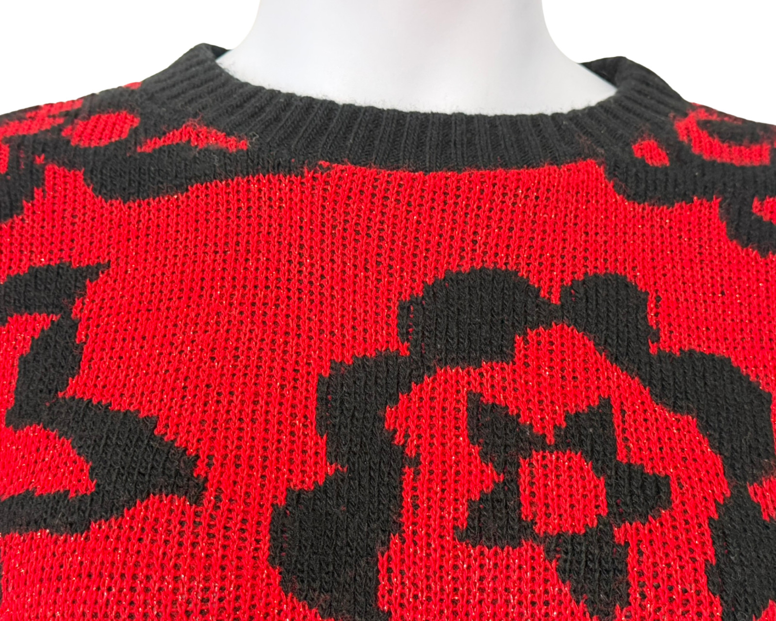 Vtg 80s Jolie Sz M-L Dropped Shoulder Sweater Acrylic-Lurex Knit Red & Black