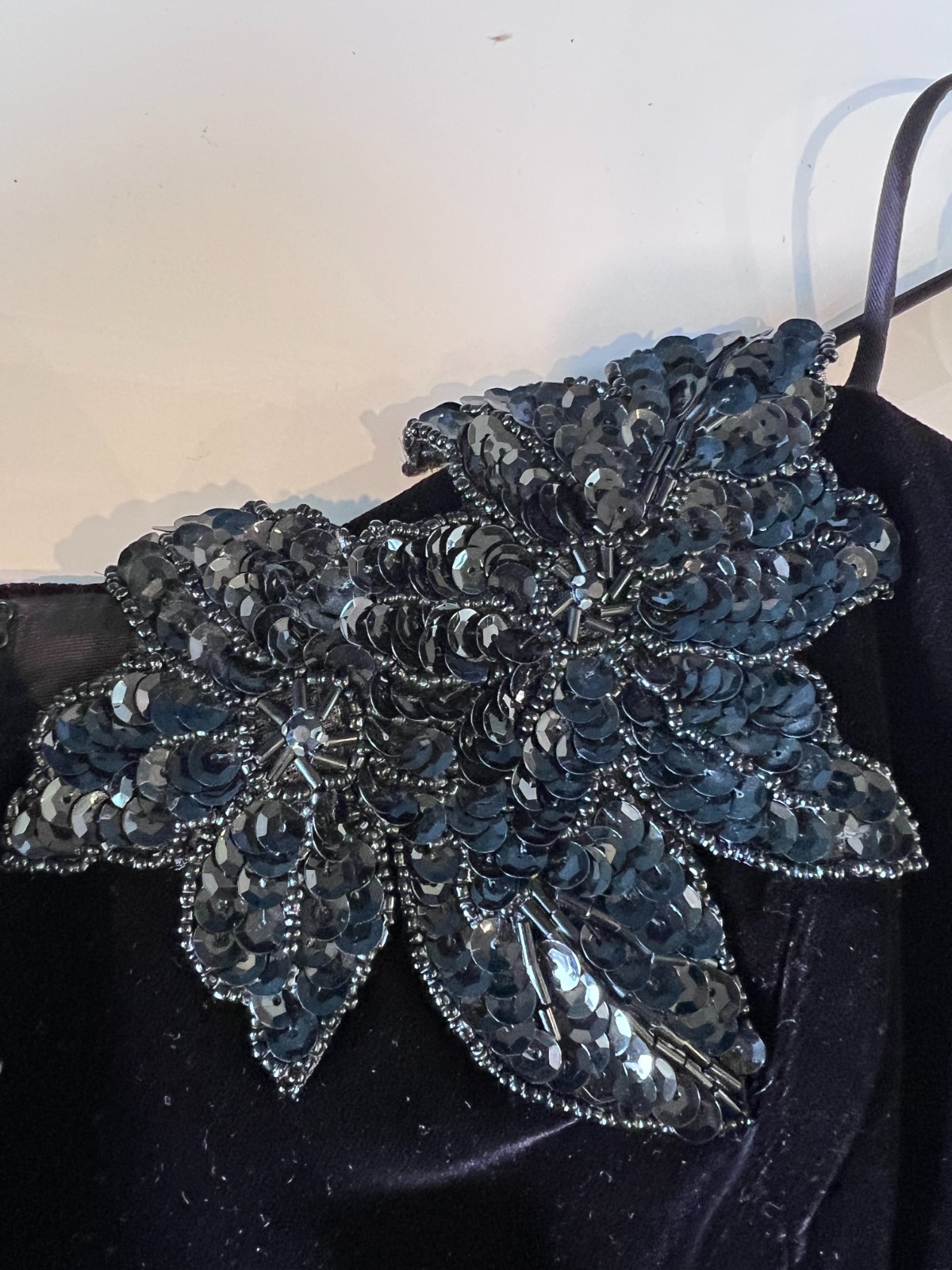 VTG Cachet by Bari Protas Black Velvet Mini Dress Spaghetti Strap Cocktail S