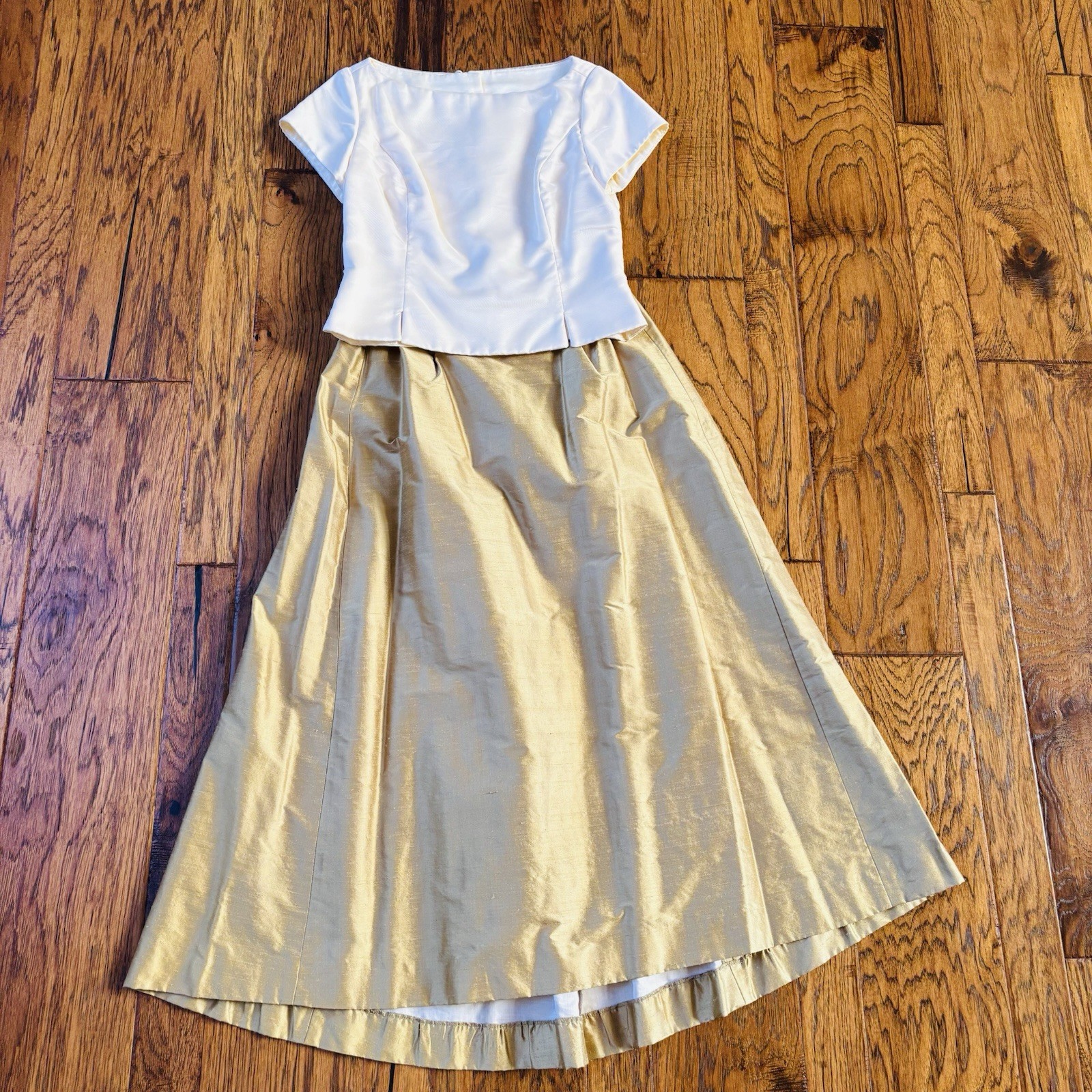 Vtg Currie Bonner Duets Sz 10 Set Cream Top Lt Moss Green Raw Silk Skirt Costume
