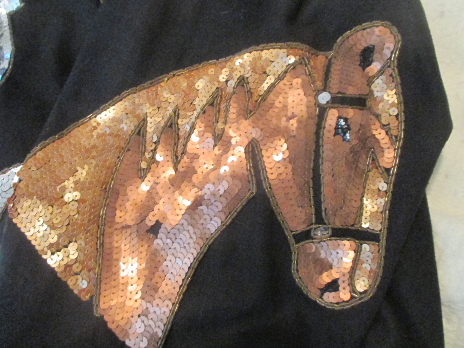 VTG MODI DENIM SEQUIN WESTERN HORSE HORSESHOES EQUESTRIAN WOMENS JACKET SML 6-8