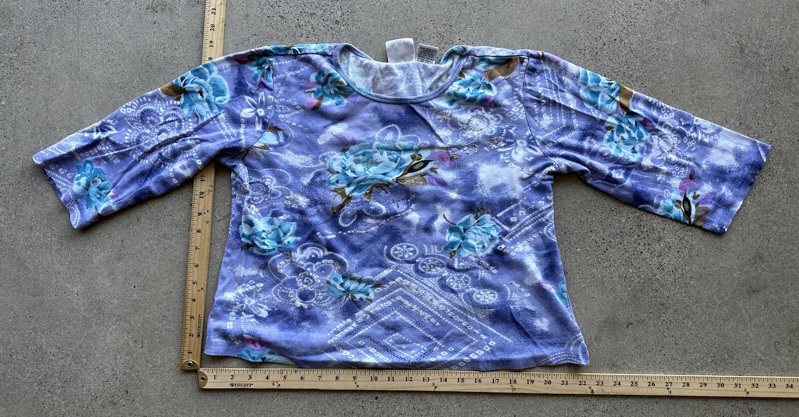 Vintage Y2K Take Two Clothing Co. Blue Abstract Floral Beaded Sequin Top Size M